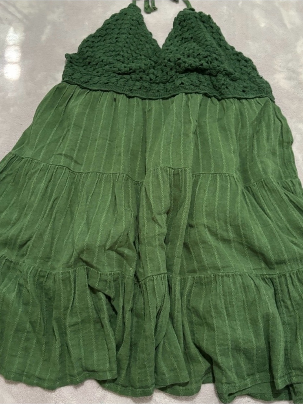 aerie Dark Green Crochet Bust Tiered Mini Dress